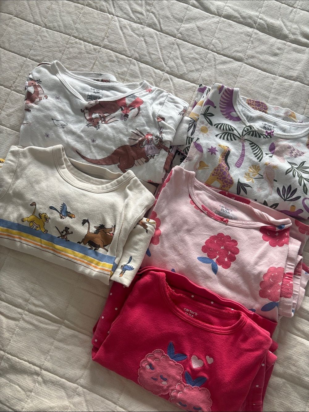 FIVE Pajama Sets in Size 5T Kids Toddler Girls 100% Cotton Carters GAP